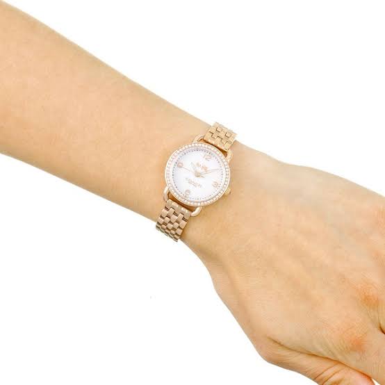 Coach Delancey Mother of Pearl White Dial Rose Gold Steel Strap Watch for Women - 14502479