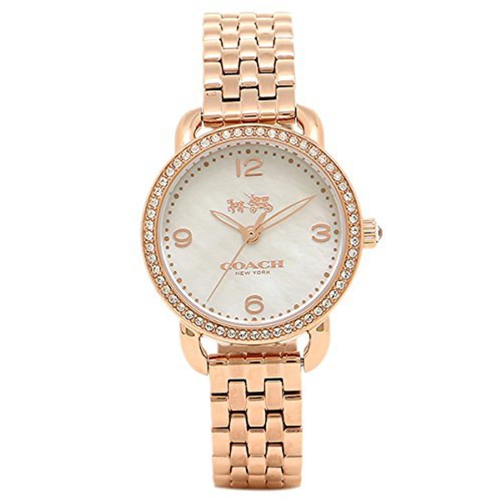 Coach Delancey Mother of Pearl White Dial Rose Gold Steel Strap Watch for Women - 14502479