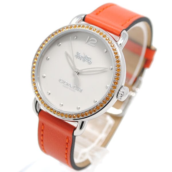 Coach Delancey White Dial Orange Leather Strap Watch for Women - 14502880