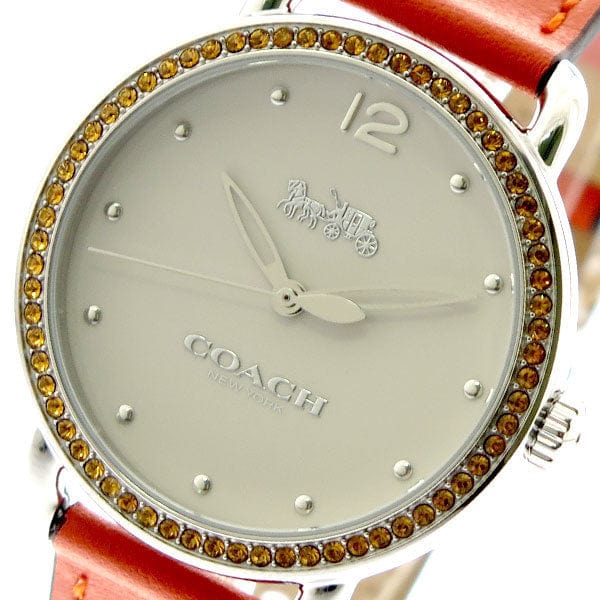 Coach Delancey White Dial Orange Leather Strap Watch for Women - 14502880