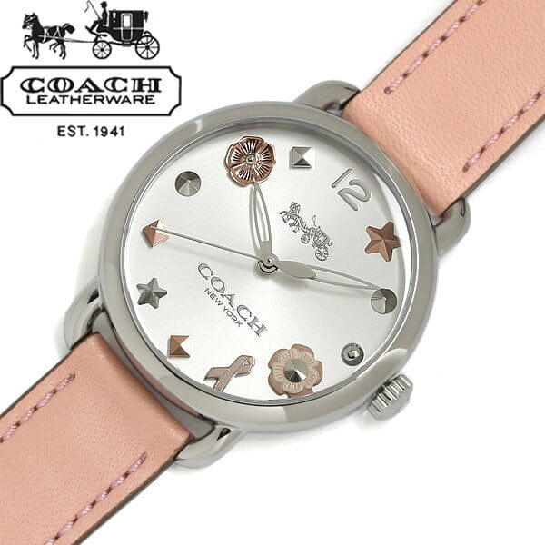 Coach Delancey White Dial Pink Leather Strap Watch for Women - 14502799