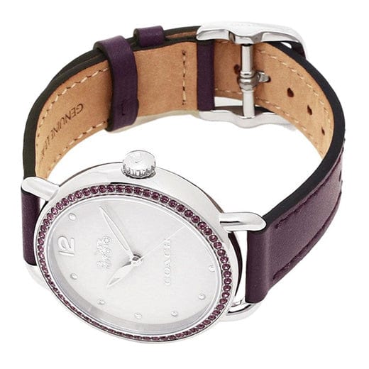 Coach Delancey White Dial Purple Leather Strap Watch for Women - 14502886