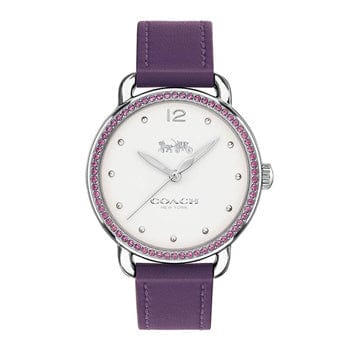 Coach Delancey White Dial Purple Leather Strap Watch for Women - 14502886
