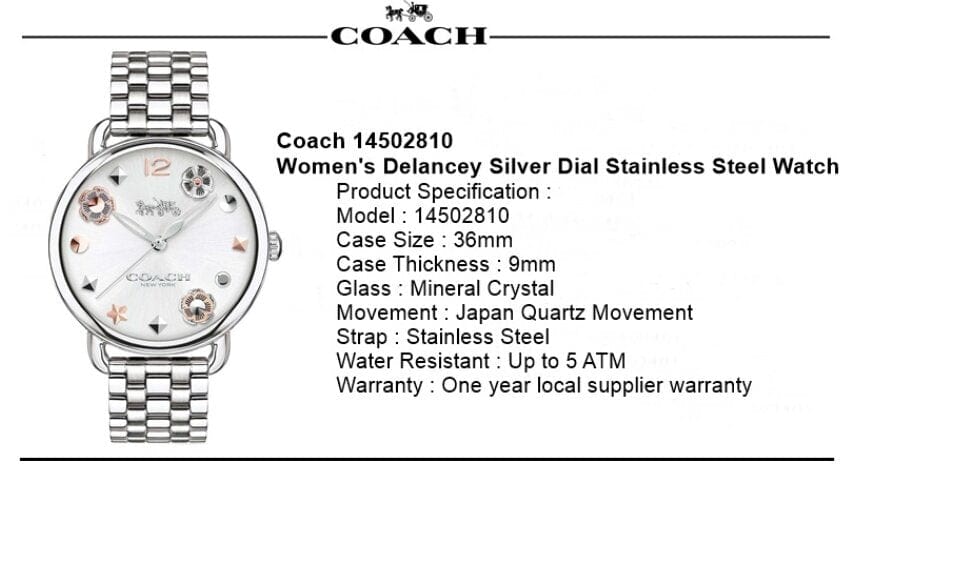 Coach Delancey White Dial Silver Steel Strap Watch for Women - 14502810