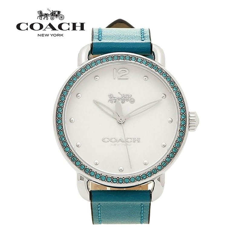 Coach Delancey White Dial Turquoise Leather Strap Watch for Women - 14502884