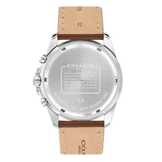 Coach Kent Chronograph Blue Dial Brown Leather Strap Watch for Men - 14602560