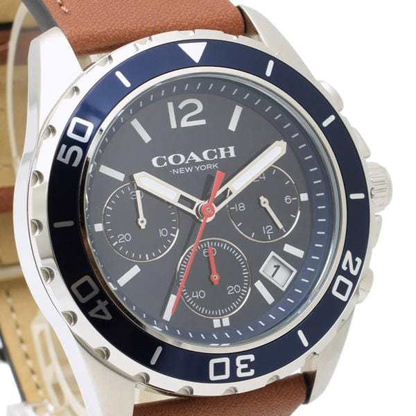 Coach Kent Chronograph Blue Dial Brown Leather Strap Watch for Men - 14602560