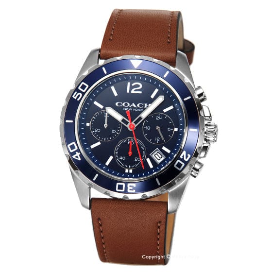 Coach Kent Chronograph Blue Dial Brown Leather Strap Watch for Men - 14602560