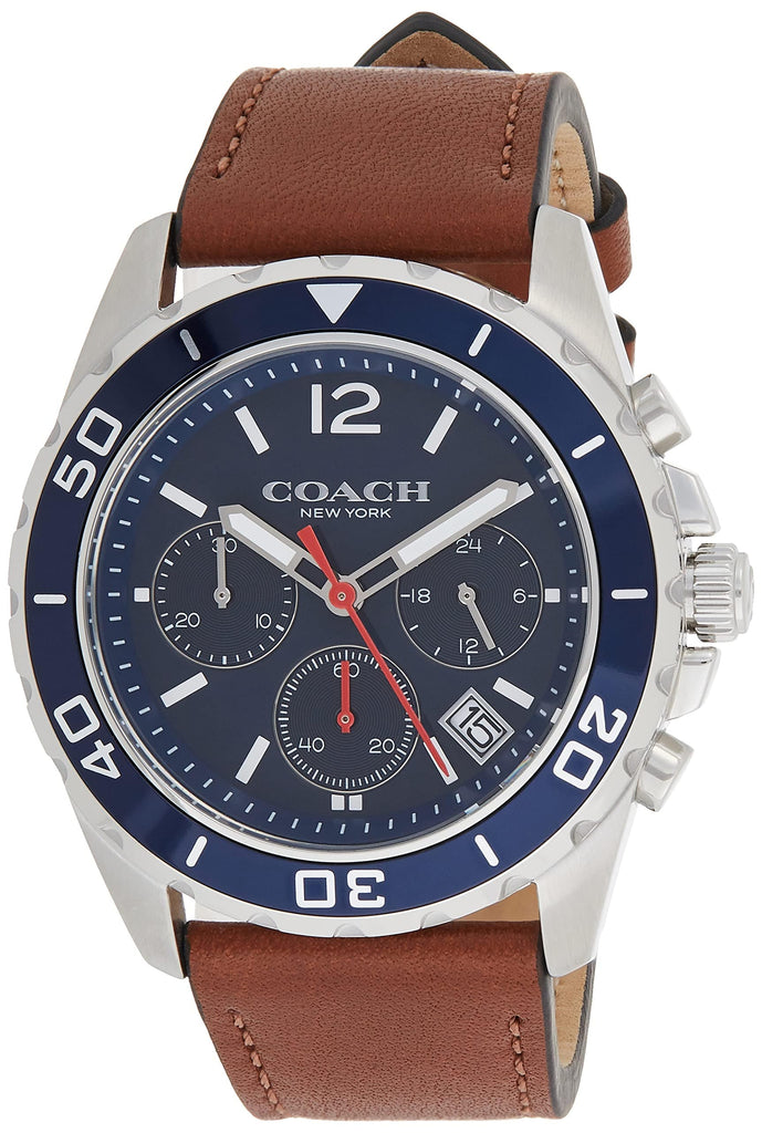 Coach Kent Chronograph Blue Dial Brown Leather Strap Watch for Men - 14602560