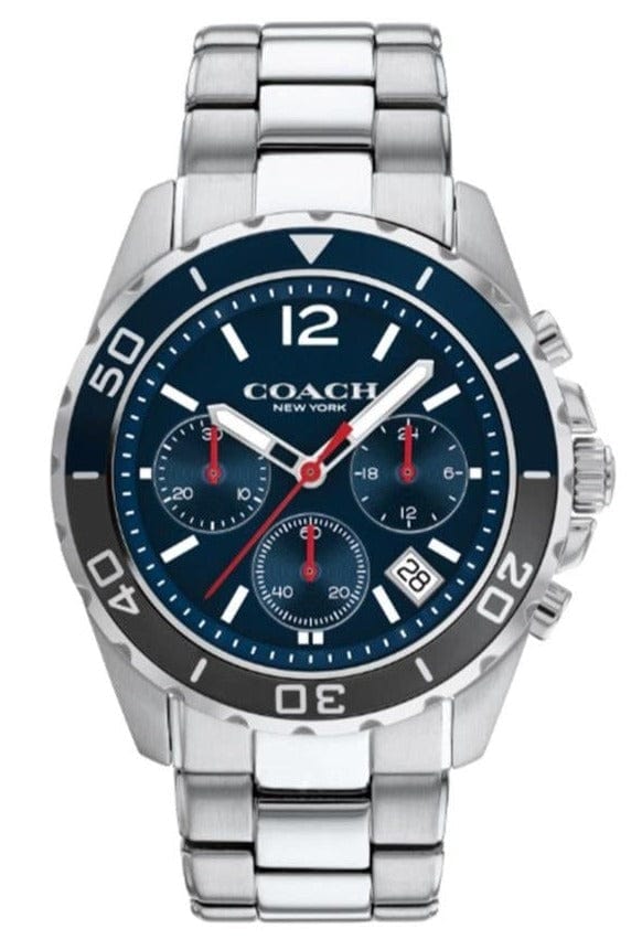 Coach Kent Chronograph Blue Dial Silver Steel Strap Watch for Men - 14602555