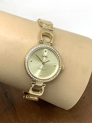 Coach Park Diamonds Gold Dial Gold Steel Strap Watch for Women - 14503171