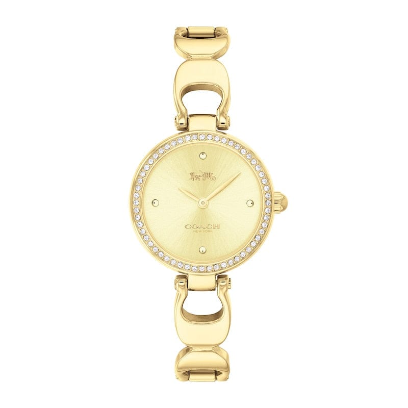 Coach Park Diamonds Gold Dial Gold Steel Strap Watch for Women - 14503171