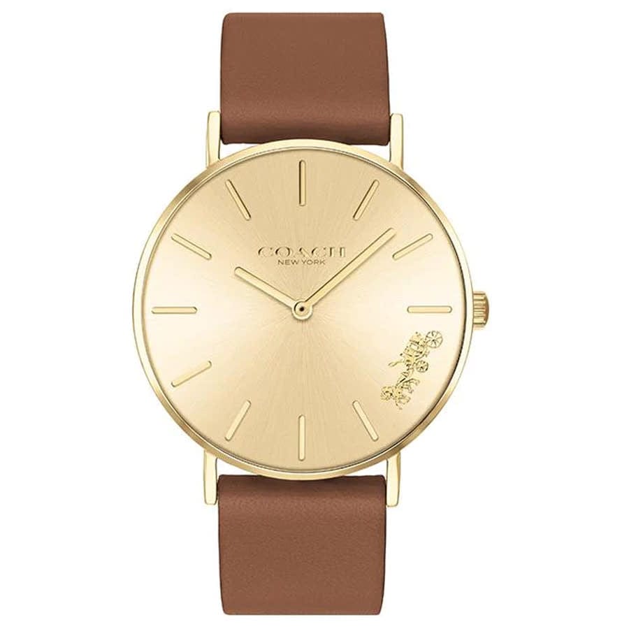 Coach Perry Analog Gold Dial Brown Leather Strap Watch for Women - 14503331-C