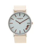 Coach Perry Blue Mother of Pearl Dial White Leather Strap Watch for Women - 14503270