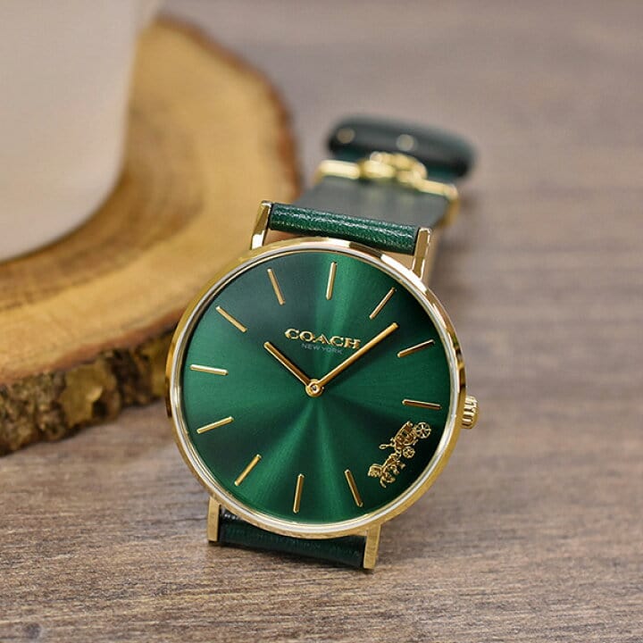 Coach Perry Green Dial Green Leather Strap Watch for Women - 14503383-C