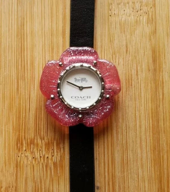 Coach Perry Silver Dial Black Leather Strap Watch for Women - 14503049