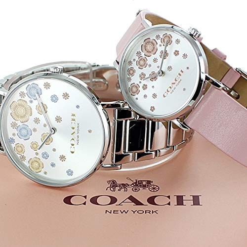 Coach Perry Silver Dial Pink Leather Strap Watch For Women - 14503325