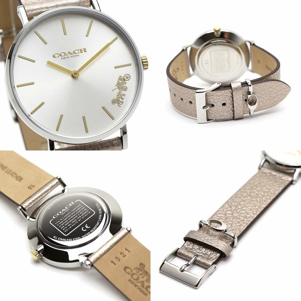 Coach Perry White Dial Beige Leather Strap Watch for Women - 14503157