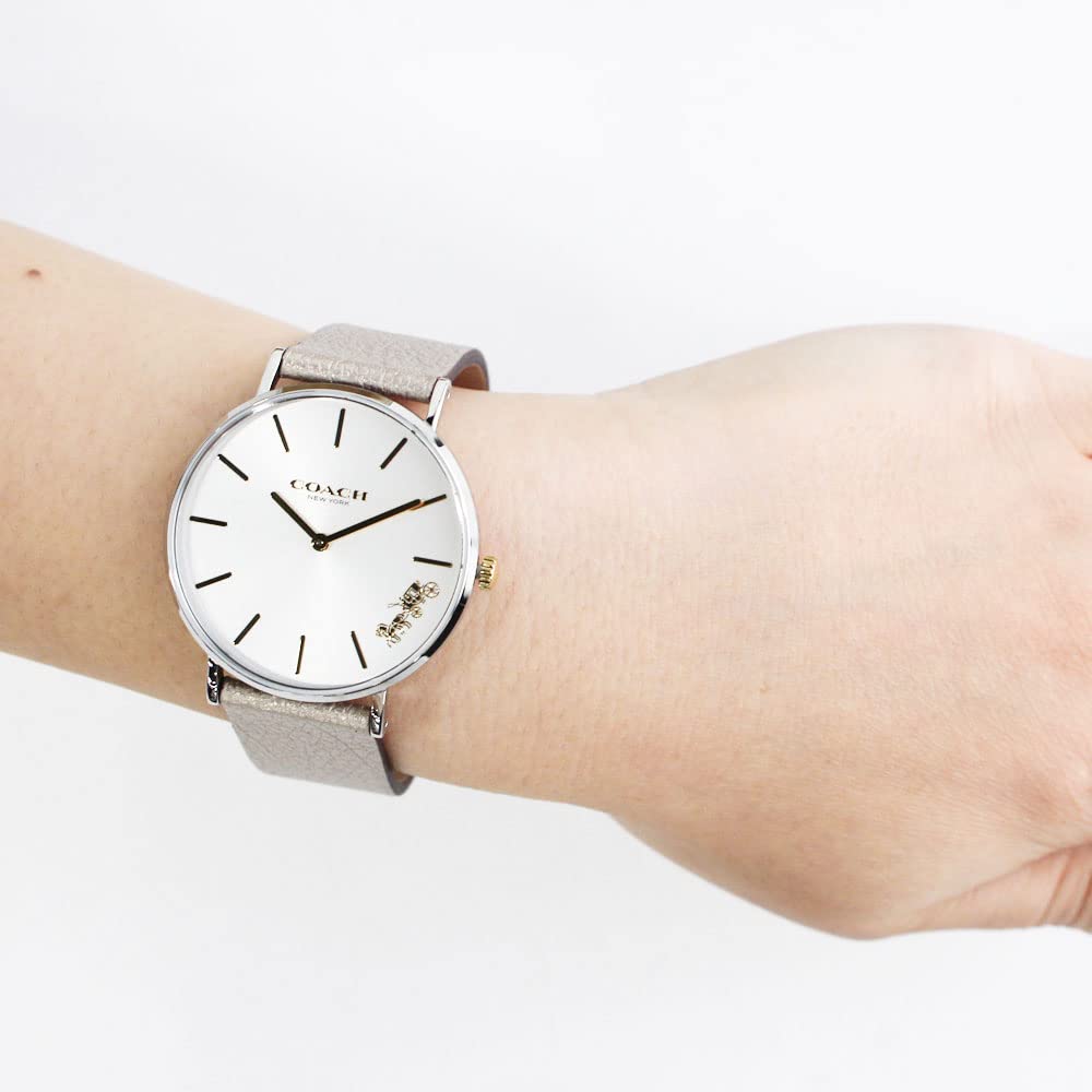 Coach Perry White Dial Beige Leather Strap Watch for Women - 14503157