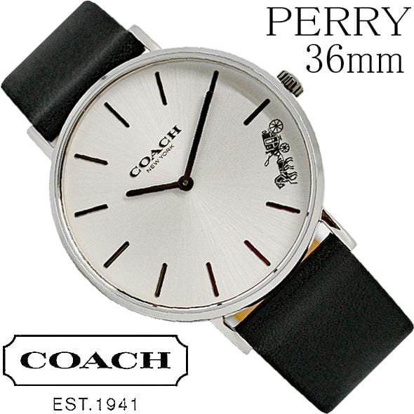 Coach Perry White Dial Black Leather Strap Watch for Women - 14503115