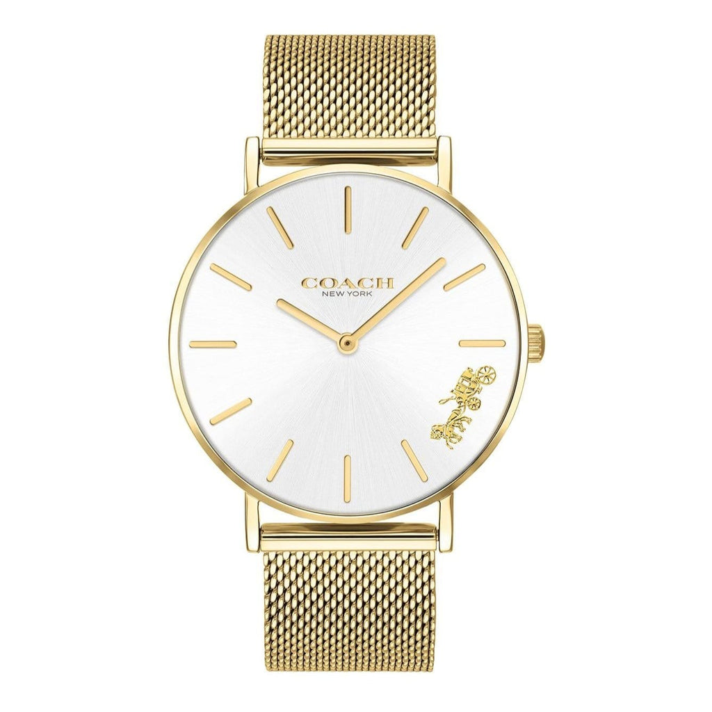 Coach Perry White Dial Gold Mesh Bracelet Watch for Women - 14503125