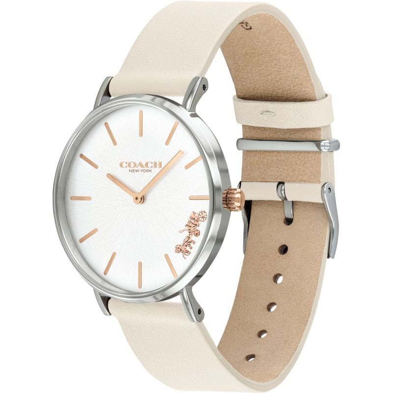 Coach Perry White Dial White Leather Strap Watch for Women - 14503117