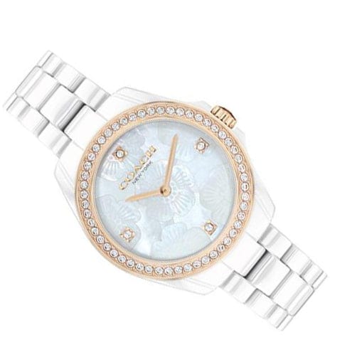 Coach Preston Mother of Pearl White Dial White Steel Strap Watch for Women - 14503662