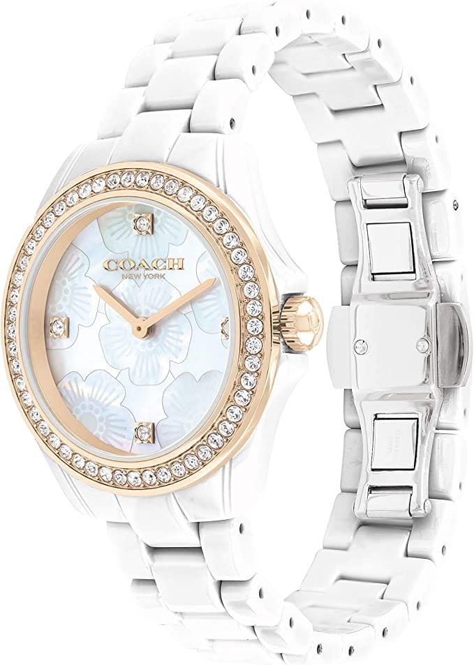 Coach Preston Mother of Pearl White Dial White Steel Strap Watch for Women - 14503662