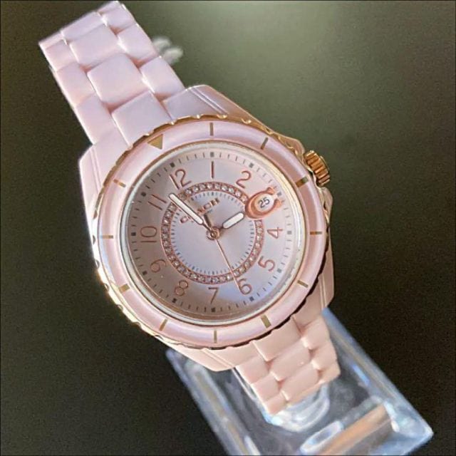 Coach Preston Pink Dial Pink Steel Strap Watch for Women - 14503463