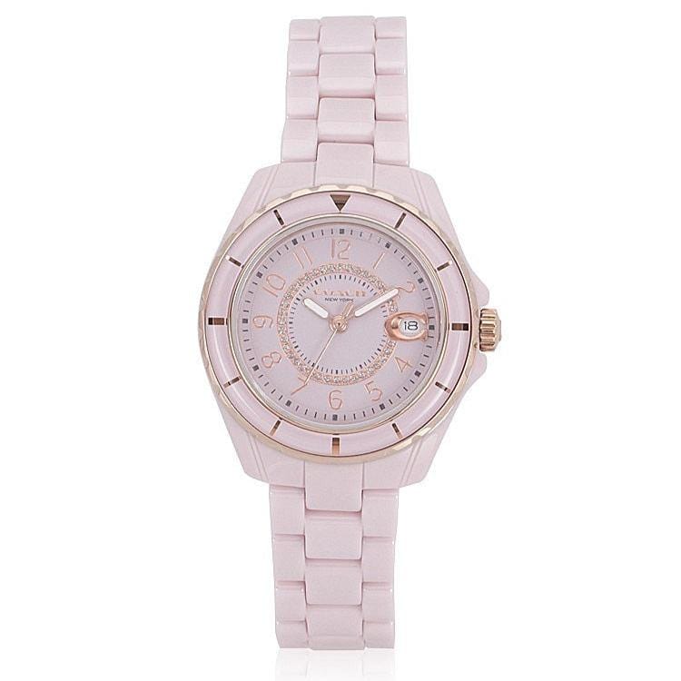 Coach Preston Pink Dial Pink Steel Strap Watch for Women - 14503463