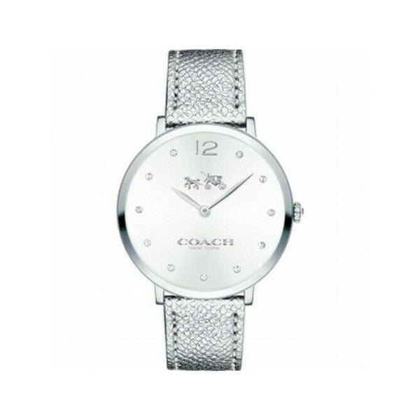 Coach Slim Easton Silver Dial Silver Leather Strap Watch for Women - 14502685