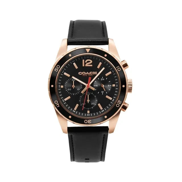 Coach Sullivan Chronograph Black Dial Black Leather Strap Watch for Men - 14602087