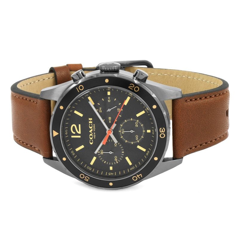 Coach Sullivan Chronograph Black Dial Brown Leather Strap Watch for Men - 14602070
