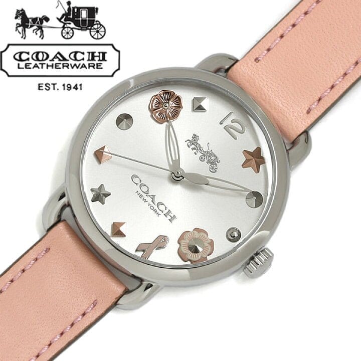 Coach Tatum White Dial Pink Leather Strap Watch For Women - 14502799