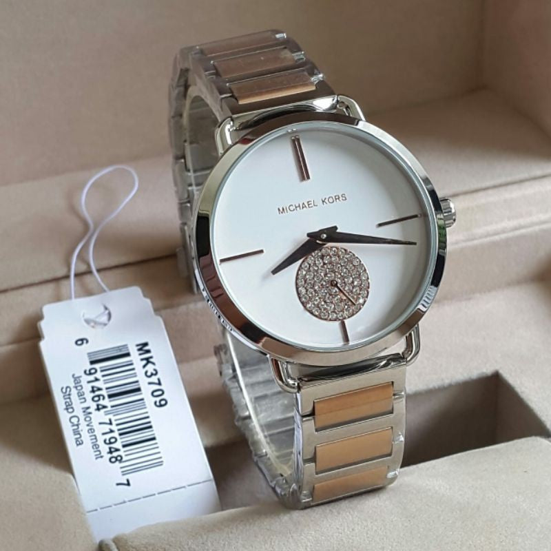 Michael Kors Portia Quartz Silver Dial Two Tone Steel Strap Watch For Women - MK3709