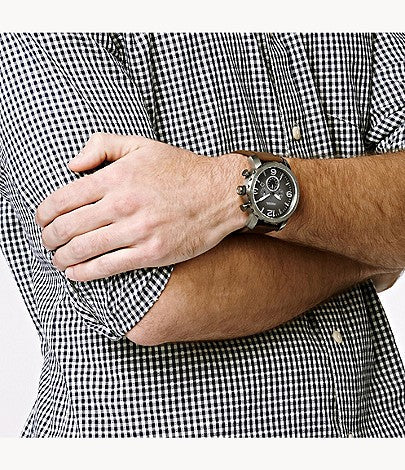 Fossil Nate Chronograph Grey Dial Brown Leather Strap Watch for Men - JR1424