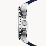 Fossil Nate Chronograph White Dial Blue Leather Strap Watch for Men - JR1480