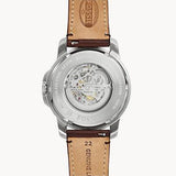 Fossil Grant Automatic White Dial Brown Leather Strap Watch for Men -  ME3027