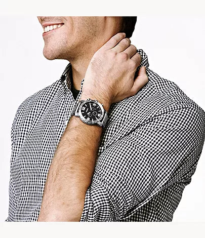 Fossil Nate Chronograph Black Dial Silver Steel Strap Watch for Men - JR1353