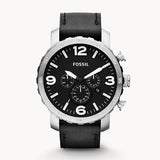 Fossil Nate Chronograph Black Dial Black Leather Strap Watch for Men - JR1436