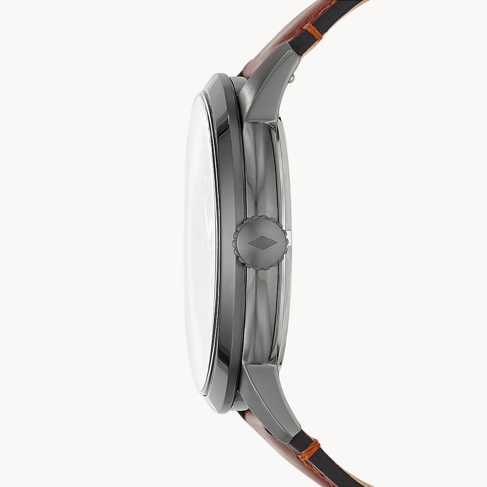 Fossil Townsman Automatic Skeleton Black Dial Brown Leather Strap Watch for Men - ME3181