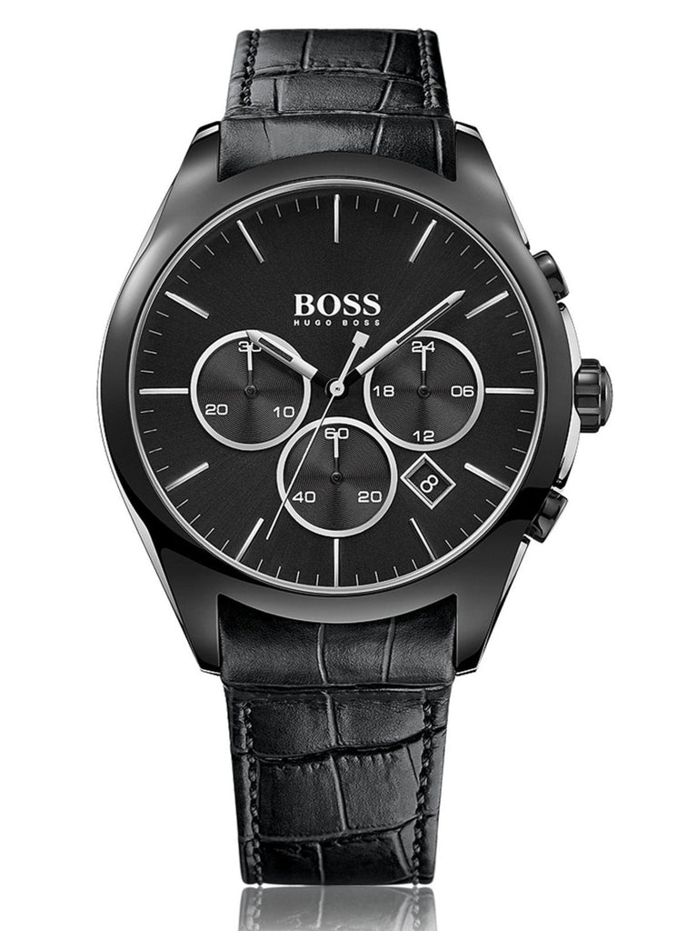 Hugo Boss Onyx Black Dial Black Leather Strap Watch for Men - 1513367