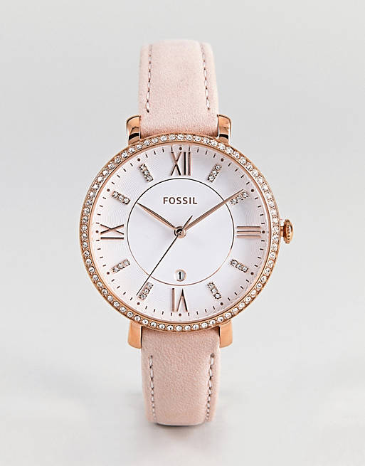 Fossil Jacqueline White Dial Pink Leather Strap Watch for Women - ES4303