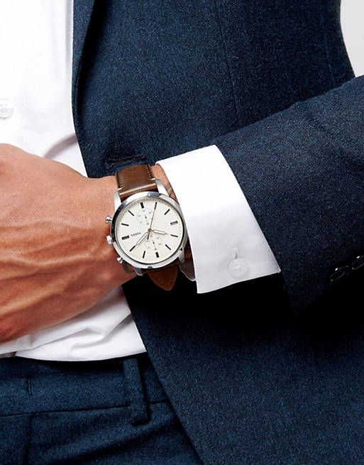 Fossil Townsman Chronograph White Dial Brown Leather Strap Watch for Men - FS5350