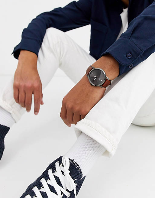 Fossil The Minimalist 3H Grey Dial Brown Leather Strap Watch for Men - FS5479