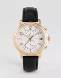 Tommy Hilfiger Claudia White Dial Black Leather Strap Watch for Women - 1781817