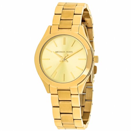 Michael Kors Mini Runway Slim Gold Dial Gold Steel Strap Watch for Women - MK3512