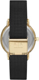 Armani Exchange AX5548 black and gold women's watch detail.