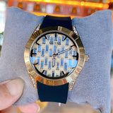 Guess Clarity Gold Dial Black Silicone Strap Watch for Women - GW0109L1