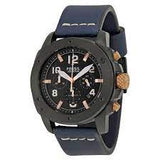 Fossil Modern Machine Chronograph Black Dial Blue Leather Strap Watch for Men - FS5066